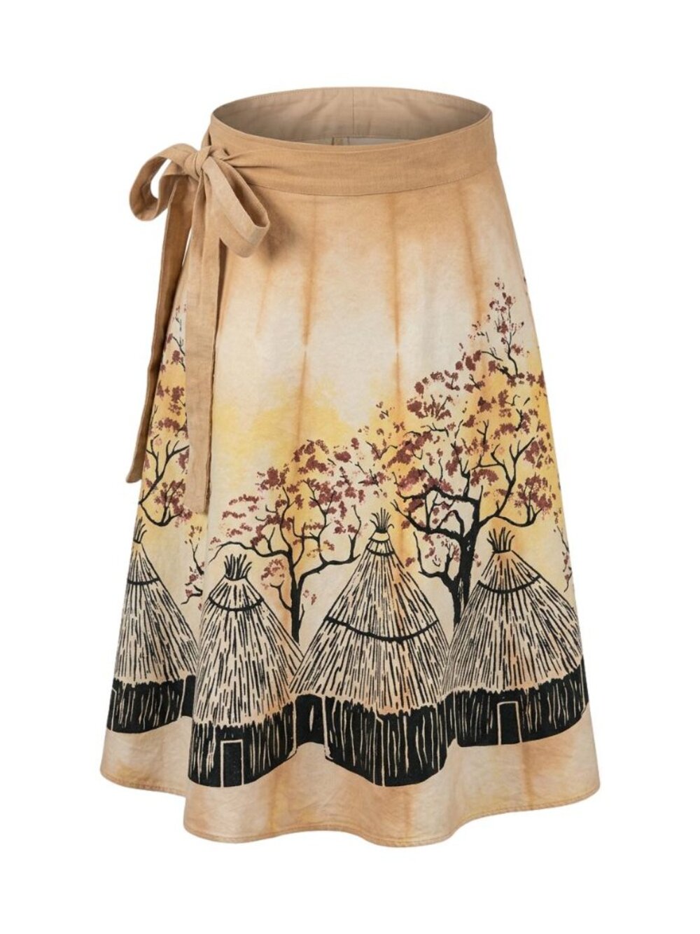 Handmade Vintage Zimbabwe Hand Printed Cotton Boho Unique Wrap Skirt Safari Midi